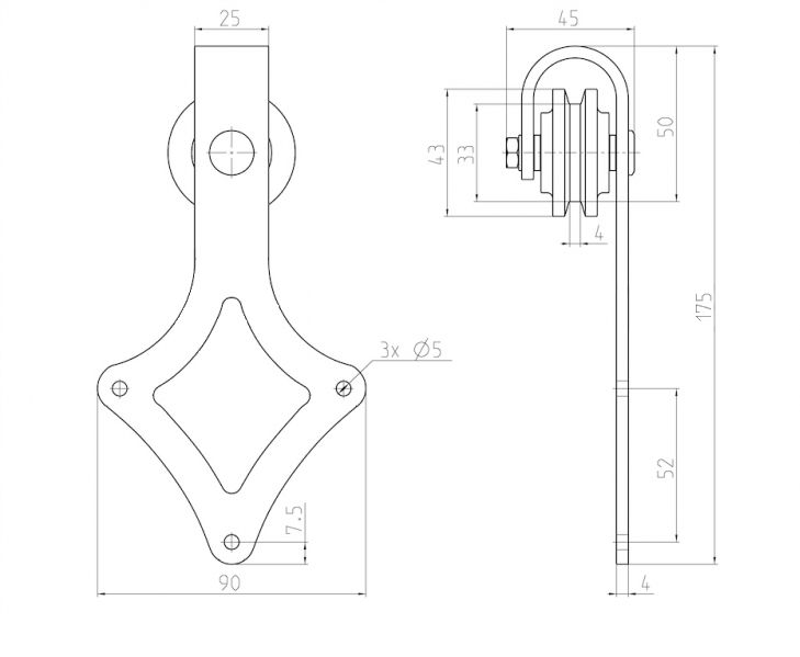 sliding barn door hardware - mini - "Rhombus"