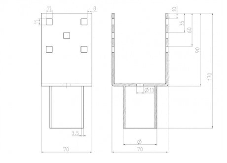Nadstavec na zemnú skrutku Zn "U" 70x70x90x60mm